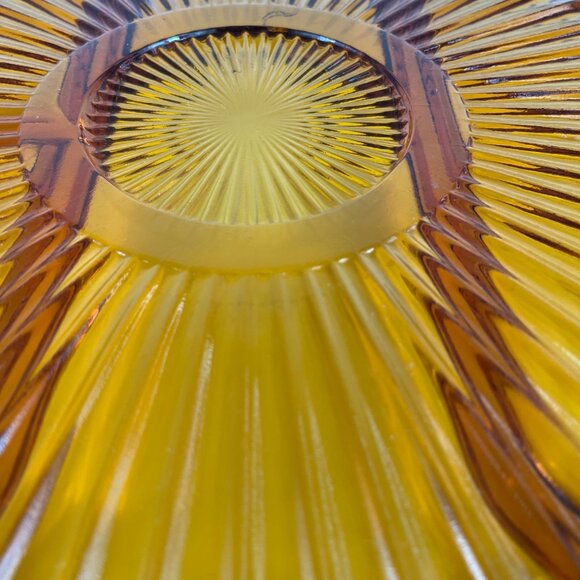 Indiana Glass Amber Ribbed 4 Part Divided Relish Dish Serving Tray Lazy Susan - Picture 8 of 10